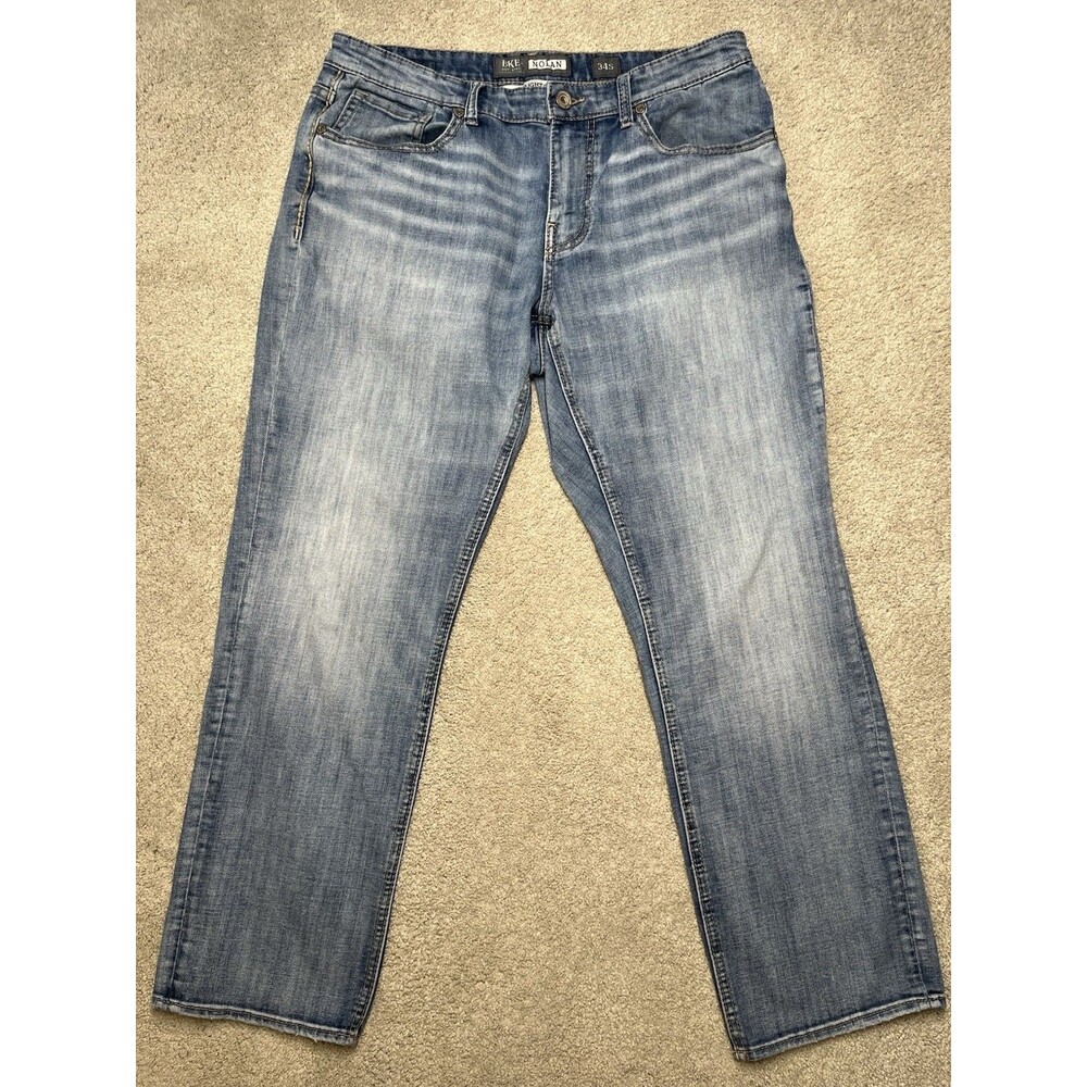 BKE Buckle Nolan Straight Leg Jeans Mens 32S Denim Western Blue Whiskering 32X29
